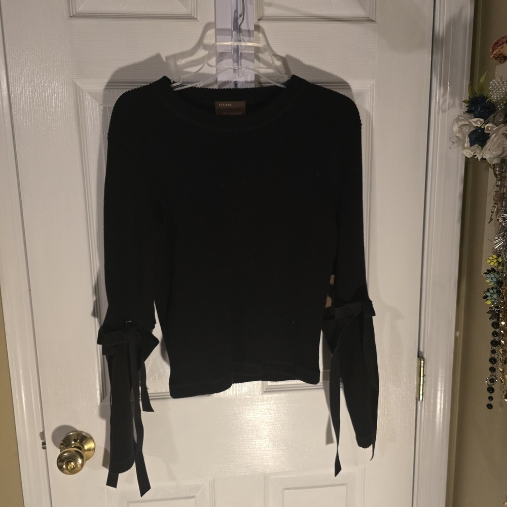 Kerisma Black Ribbed Elbow Tie Sweater NWT Crew Neck Long Sleeve M5220 Medium